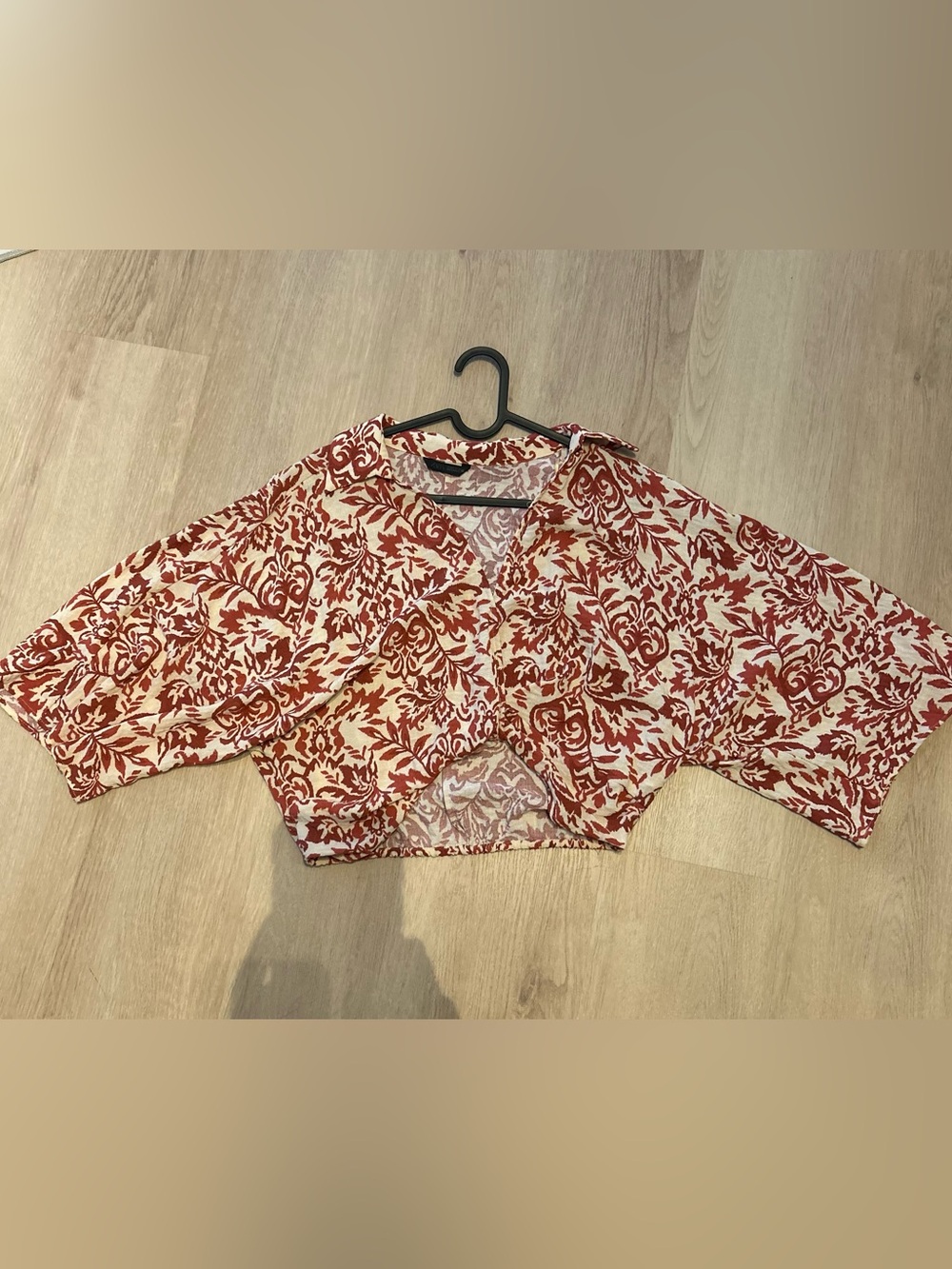 Zara Cream and Rust Red Patterned Cropped Top